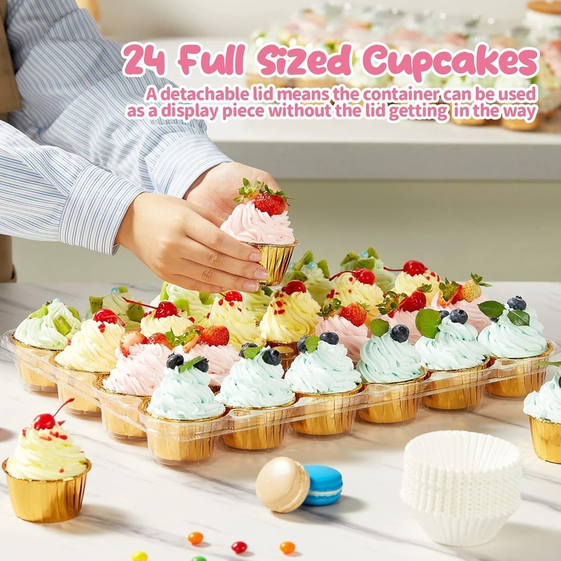 24 Pack x 10 Sets Stackable Cupcake Carrier Holders with 240 Pack Cupcake Lin... gallery