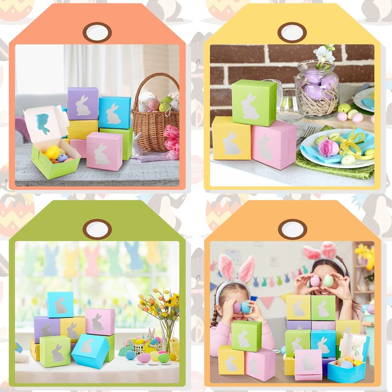 24 PCS Easter Treat Boxes 5 Colors Cardboard Rabbit Bunny Shape Window Basket gallery