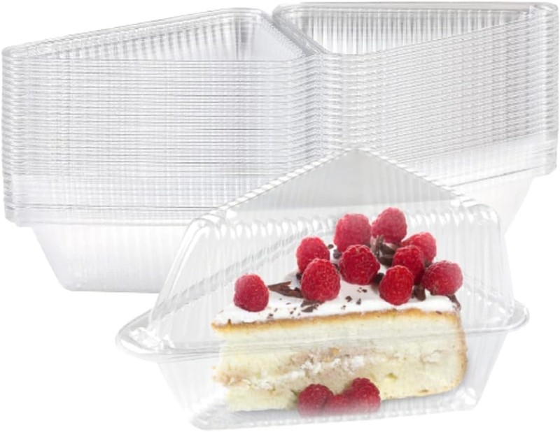 50 Pcs Cake Slice Containers with Lid, Single Clear Plastic Individual Carrie...