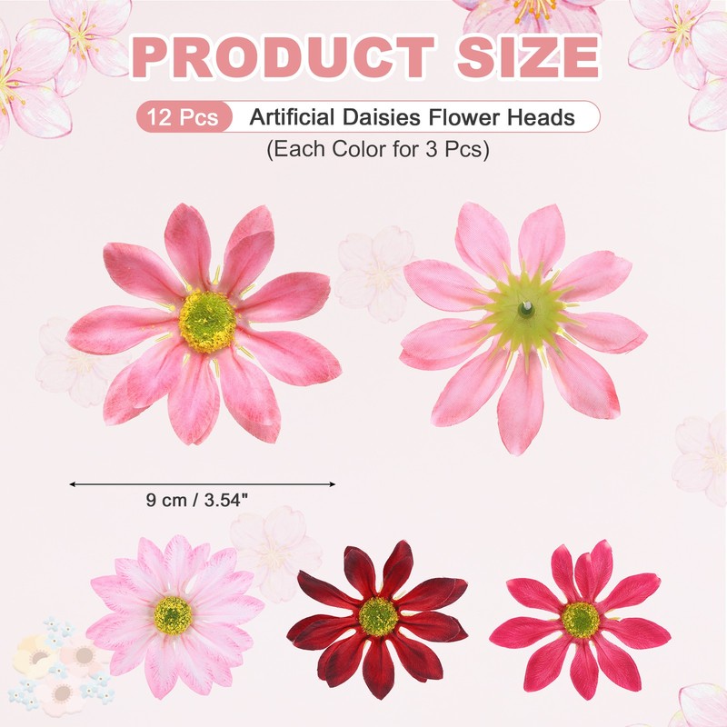 12 Pcs Artificial Daisies Flower Heads, Pink/Rose Pink/Red/Light Pink gallery