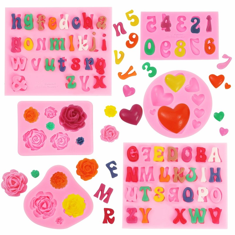 Letter Silicone Mold Alphabet Number Molds Rose Heart Shape Cake Mould for Gu...