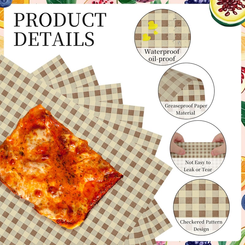 200 Pcs Wax Paper Sheets, 8.7 x 8.7" Checkered Square Wrapping Paper, Brown gallery