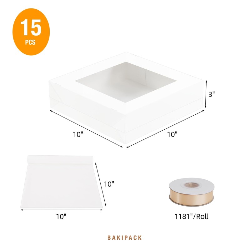 White Bakery Boxes with Window 15 Pack 10x10x3" for Pies Cupcakes Catering gallery