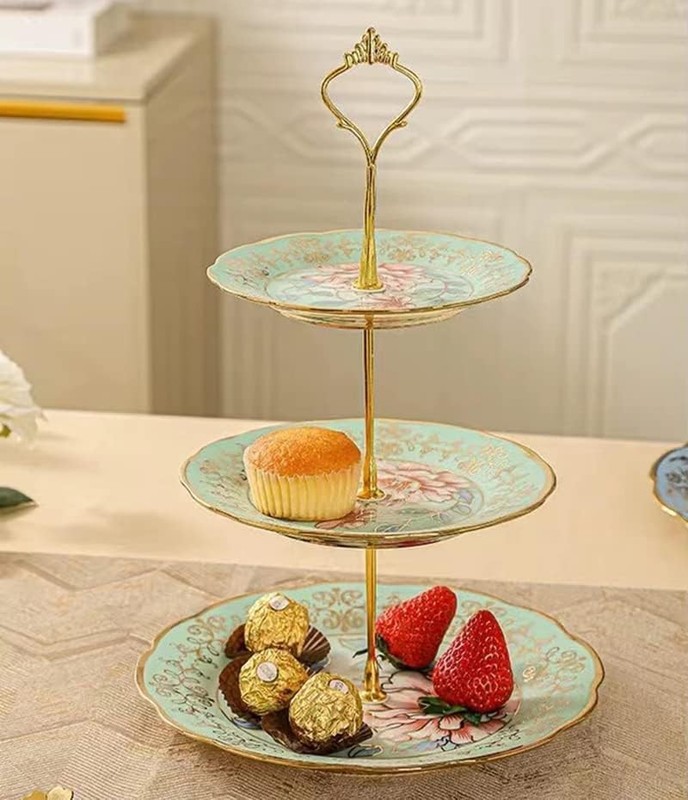 3 Tier Ceramic Vintage Cake Stand W/ Beautiful Classic Rose Pattern Food Rack US