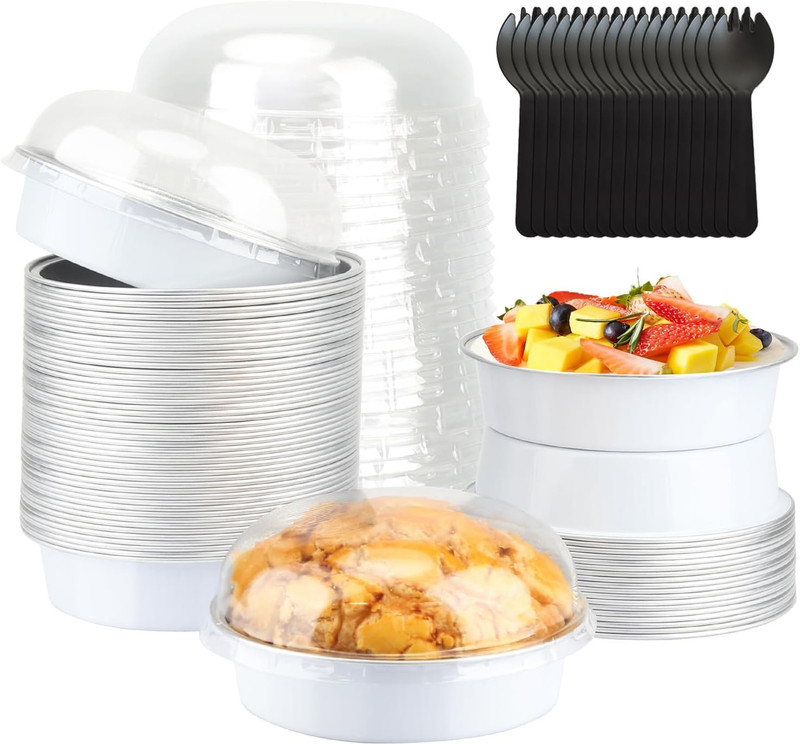 4” Small Cake Tins with Lids 50 Pack, Foil Mini Cake Pans,8oz Disposable Ramekin gallery