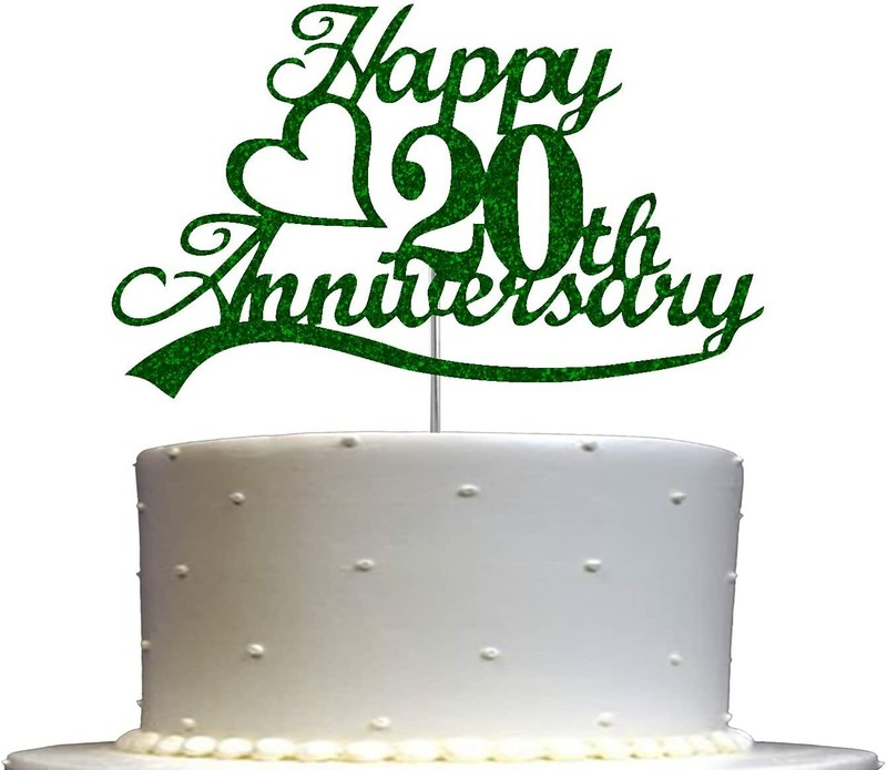 20th Anniversary Cake Topper Green Glitter, 20th Wedding Anniversary Decor