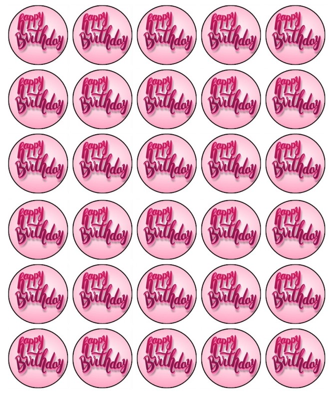 Happy Birthday Edible Cake Toppers Wafer Pink Cake Decorations (3 Sizes) #01 gallery