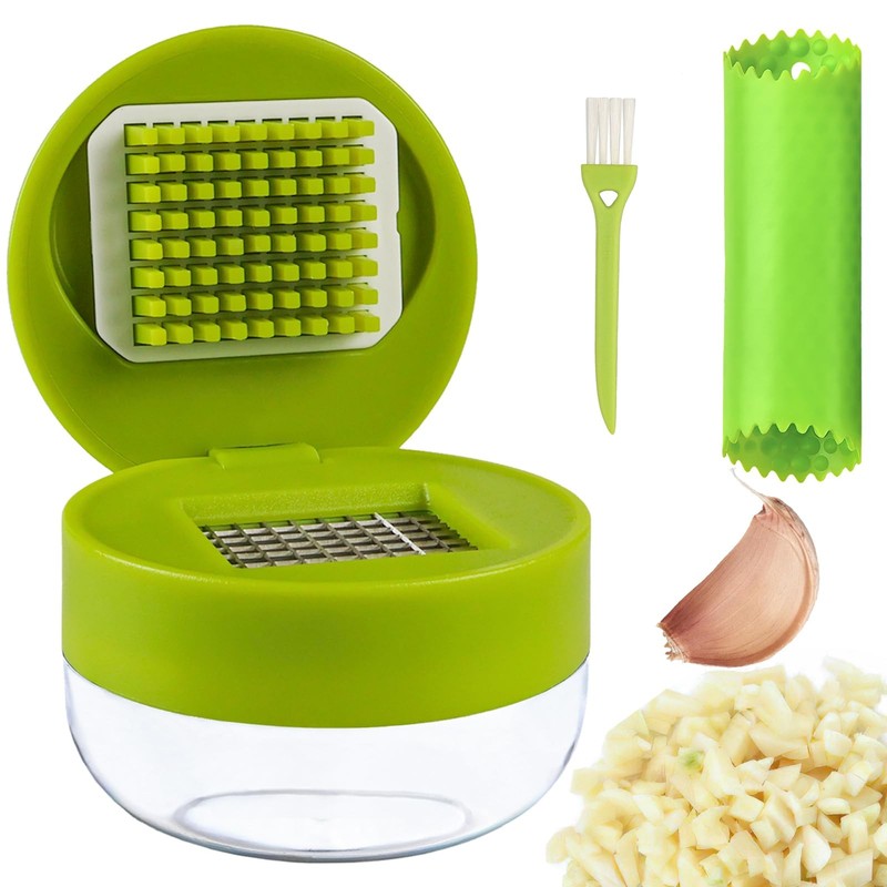 Garlic Press Stainless Steel, Mincer Tool with Storage Green