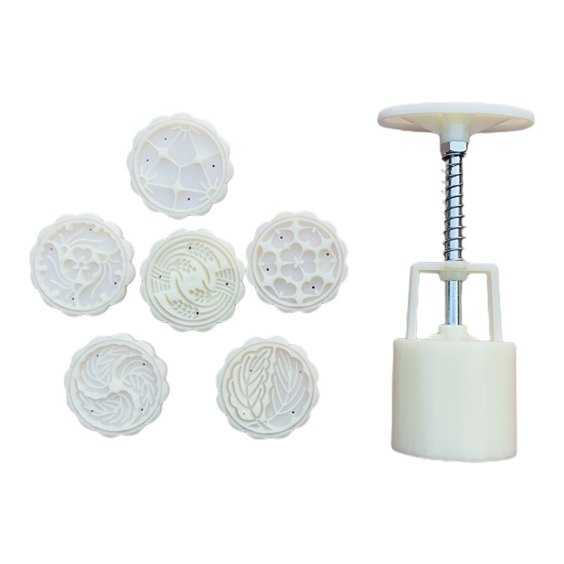 Mooncake Mold 50g Cookie Cutter 6 Flower Stamps Hand Press Green Bean Cake Mould