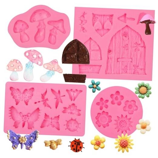 Enchanted Vintage Fairy Garden Fairy Home Door Silicone Molds 4 Pcs, Flower gallery