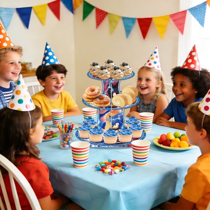 Sonic Kids Party Decorations Paper Cake Stand Birthday Party Cake Supplies Set gallery