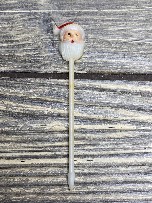 Vintage Cake Cupcake Decor Pick Santa Red Hat White Beard 3”