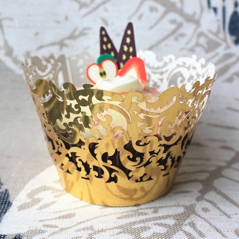 60 PCS Gold Vine Lace Cupcake Wrapper Laser Cut Golden Liners Party Event gallery