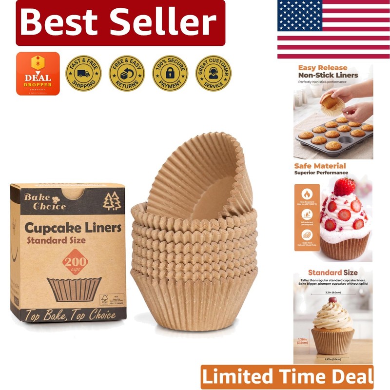 Eco-Friendly Baking Liners – 200 Pcs Heat-Resistant & Non-Stick Cupcake Wrappers