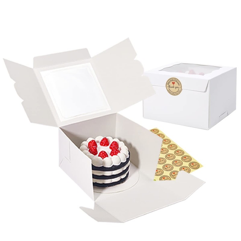 50 Pack White Bakery Boxes, 6x6x4 Inch, Window, Cupcake Dessert Pastry Boxes