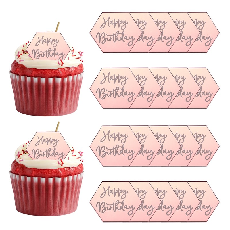20Pcs for Acrylic Cakes Hexagonal Shape Birthday, 002-Pink Gold