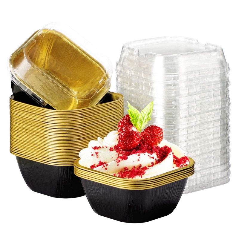 Cupcake Cups with Lids, 8oz 50pcs Disposable Desserts Flan, 3.5″x2.7″x1.6″ Ba…