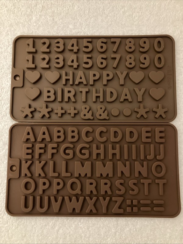 Silicone Chocolate Molds, Letters & Numbers, Happy Birthday, Brown