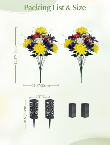 Artificial Memorial Flowers for Cemetery: 2 Pcs Cemetery Flowers for Grave gallery