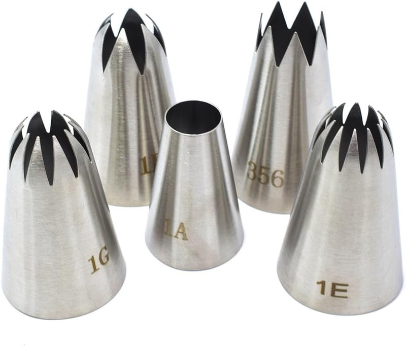 5 Pack Stainless Steel Seamless Piping Icing Tips 1G 1E 1B 356 1A, Large Piping