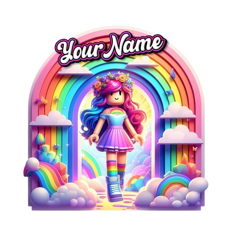 Popular Girl Gaming Cake Topper – Rainbow World