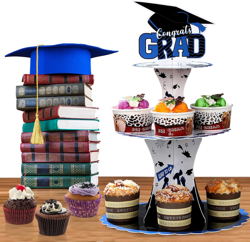 2 Pcs Graduation Cupcake Stand 3 Tier Black Graduation Cupcake Holder Class of 2 gallery