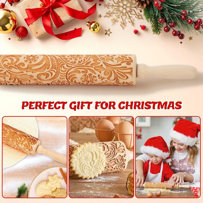 Christmas Gifts Wooden Embossed Rolling Pin for Baking, Stocking Stuffers Gifts gallery