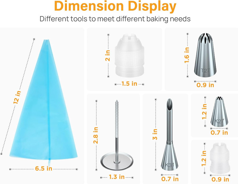 54 in 1 Piping Bags and Tips Set with 13 Large Size Piping Tips, 35 Standard Siz gallery