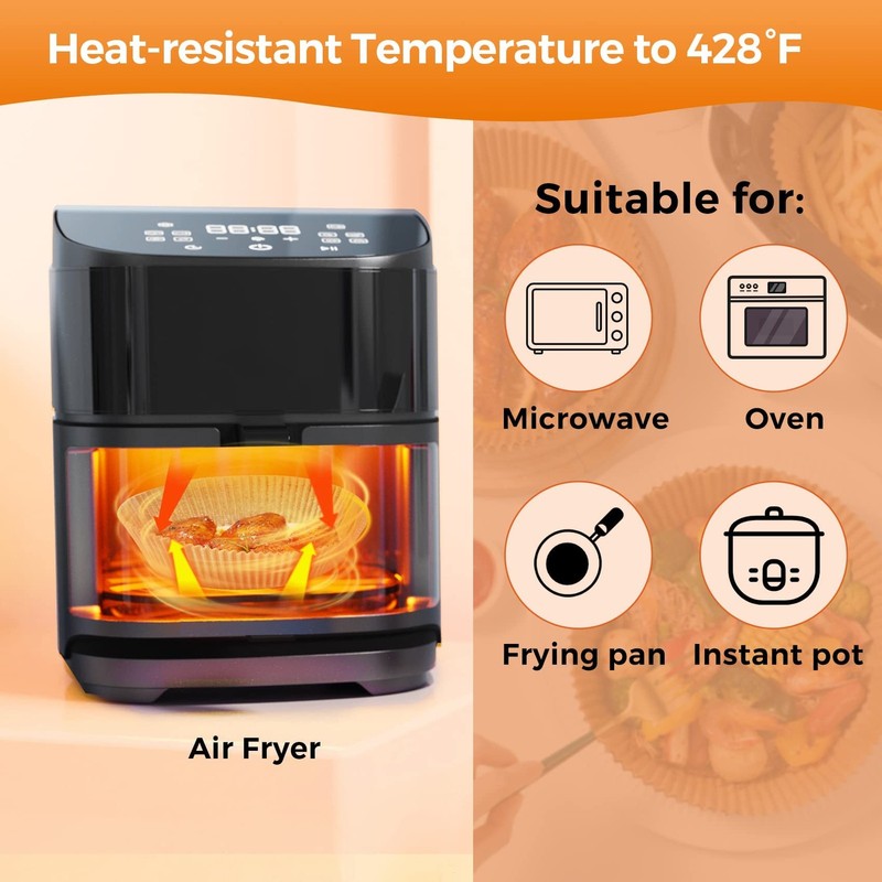 Air Fryer Paper Liners Disposable: 100PCS Round Airfryer 6.5"Round, Natural gallery