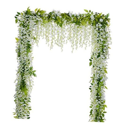 Wisteria Artificial Flowers Garland, 4Pcs Total 28.8ft White Artificial