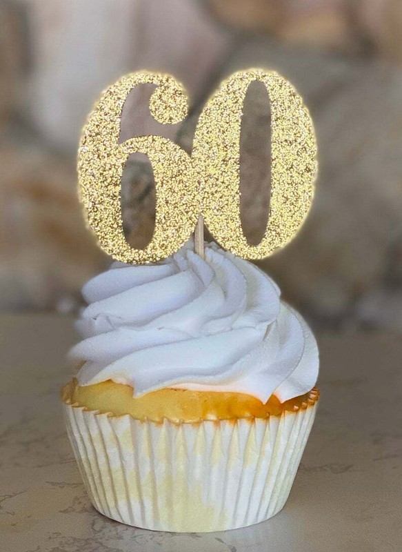 60th Birthday Cupcake toppers (SET OF 12) Gold Glitter birthday cupcake toppers gallery