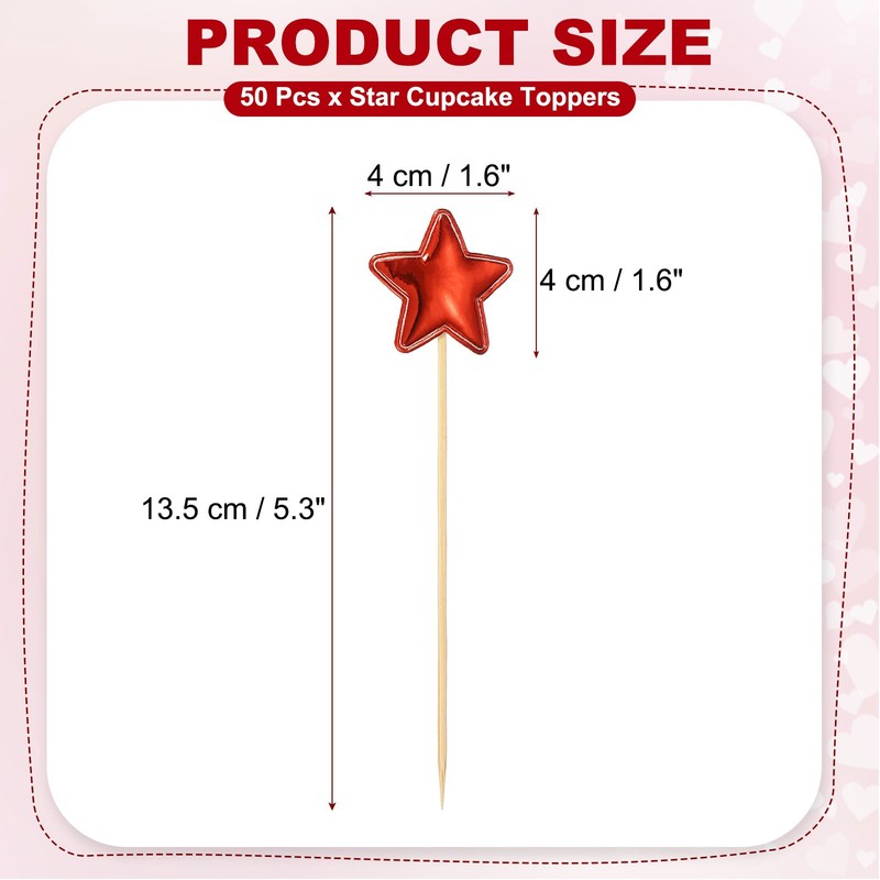 50 Pcs 1.6 x 1.6 Inch Star Birthday Cupcake Toppers, Red gallery
