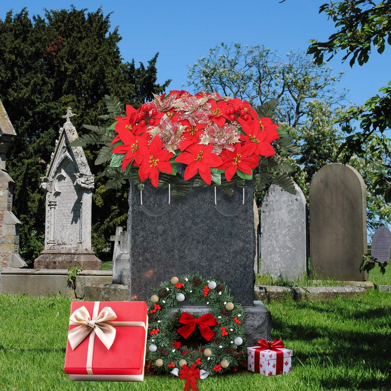 IDMOP Christmas Cemetery Flowers for 27 inches x 19 x 10 inches, Red gallery