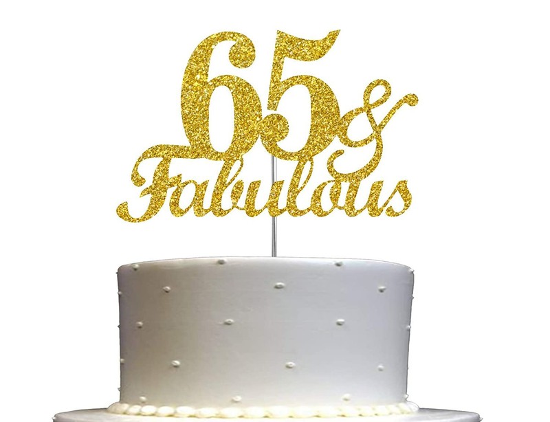 Fabulous & 65 Cake Topper Gold Glitter, 65th Birthday Party Decoration Ideas