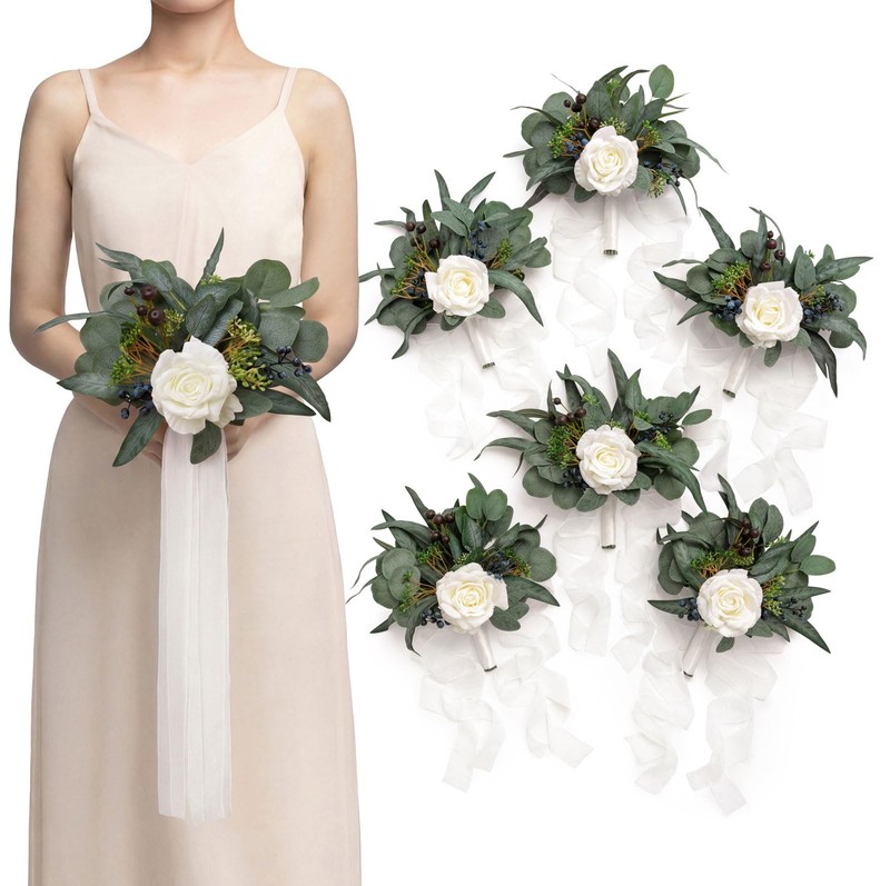 Ling’S Moment Lings Moment Artificial Bridesmaid Bouquets Set Of 6 Eucalyptus