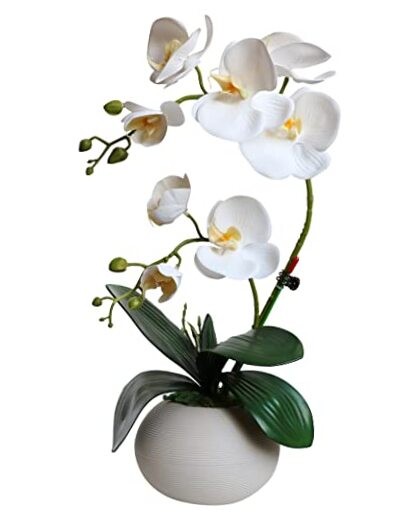 Tall 17″ White Real Touch Orchid Artificial Flowers A1:white Orchid With Vase