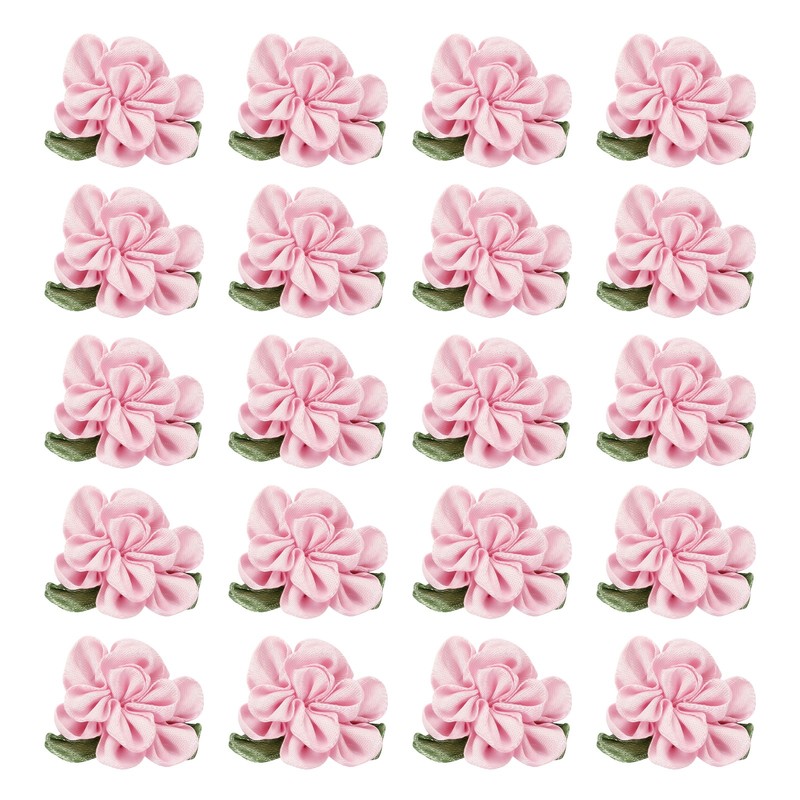 20Pcs 1″ Ribbon Flowers Bows Mini Satin Roses Flowers Dark Pink