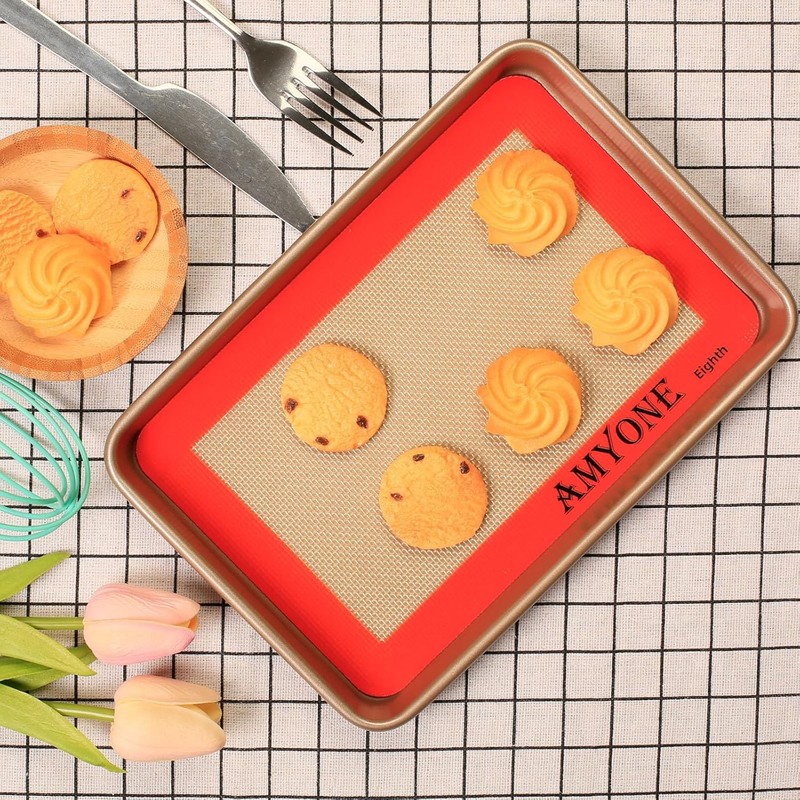 AMYONE Silicone Baking Mat for 1/8 Sheet Pan, Eighth 2 pack-Eighth, Orange gallery