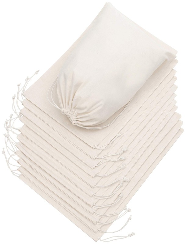 100% Cotton Muslin Drawstring Bags (10×15 Inch – 12-Pack) Large Natural Unble…