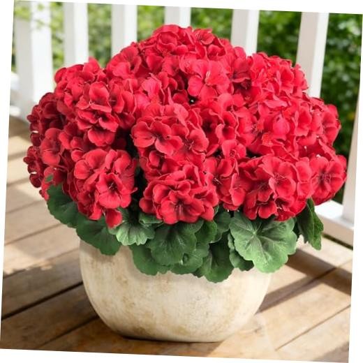 4 Bundles Artificial Geranium Flowers for Outdoors Silk Geranium 4 Bundles, Red