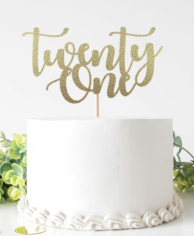 Twenty One Cake Topper For 21st Birthday Party Double Sided Glitter Cardstock