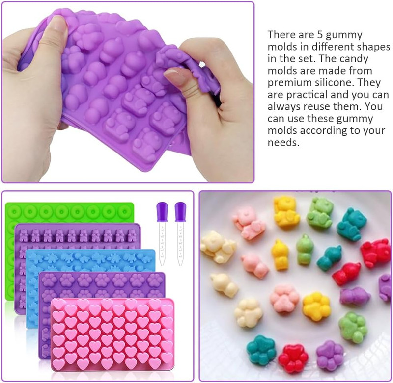 Silicone Gummy Molds Set of 5, Candy Molds with 2 Droppers for Convenient Fillin gallery