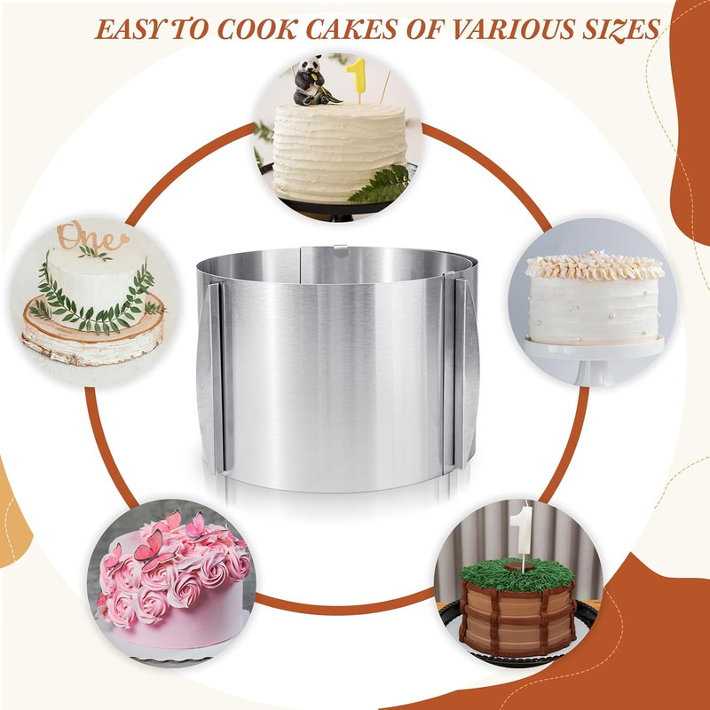 2 Pcs 6 to 12 Inch Cake Ring 5.9 Inch High Adjustable Cake Mold Baking Rings Kit gallery