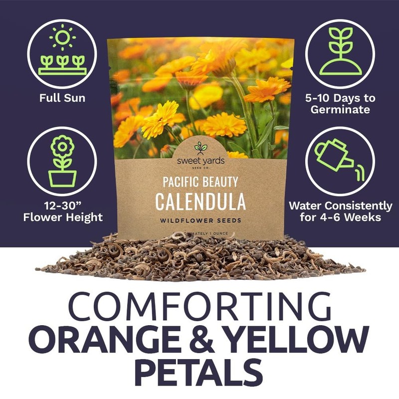 Calendula ‘Pacific Beauty Mix’ – 1 Ounce Pouch, Shades of yellow and orange gallery