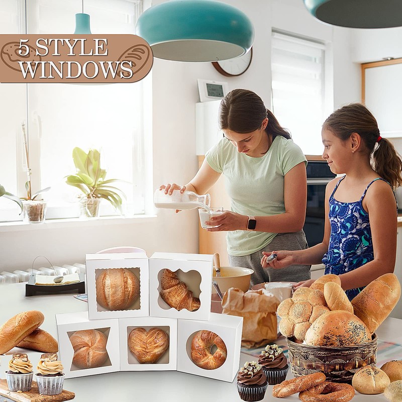65PCS White Bakery Boxes, 6x6x3 Inches, 5 Style, Window, Cookie, Pastry gallery