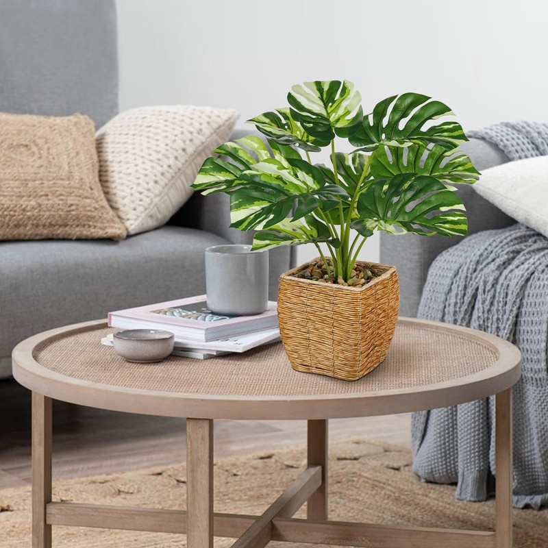 Briful Fake Plants Potted Variegated Monstera Artificial Plants Indoor gallery