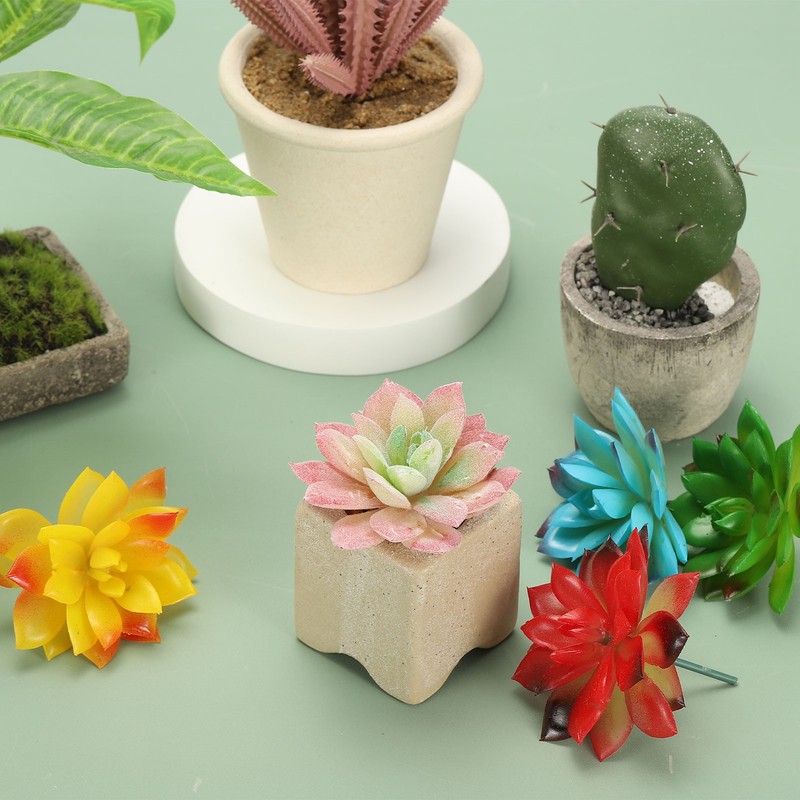 2 Pcs Artificial Succulent Plants, Faux Artificial Flocking Lotus, Pink-Green gallery