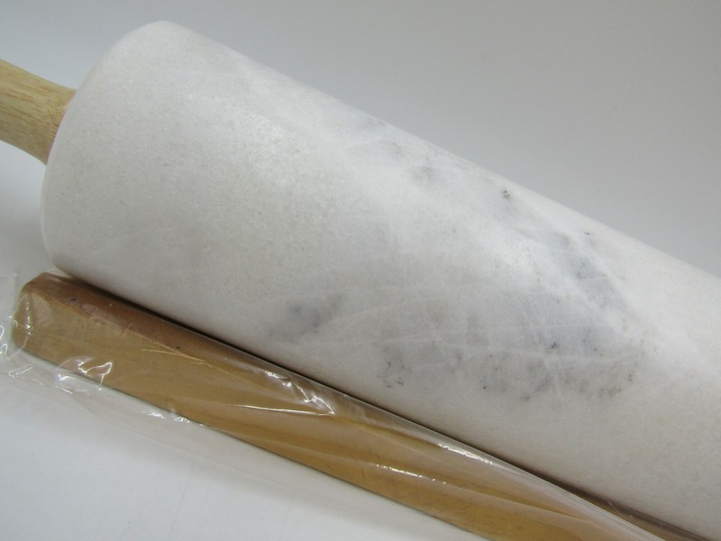 Fox Run White Marble Rolling Pin with Wooden Cradle 2.5 x 18 x 2.5" #8017C gallery