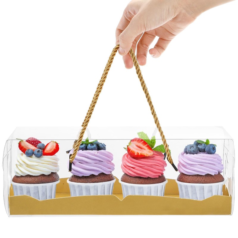 20 Pack Clear Roll Cake Boxes with Portable Handles, Rectangle Bakery Cake Bo... gallery