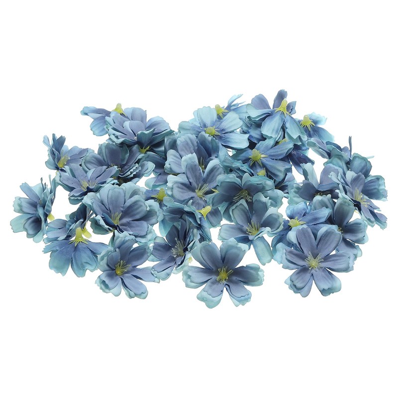 50Pcs 1.77″ Artificial Silk Plum Blossom Flower Heads Fake Flowers for DIY, Blue